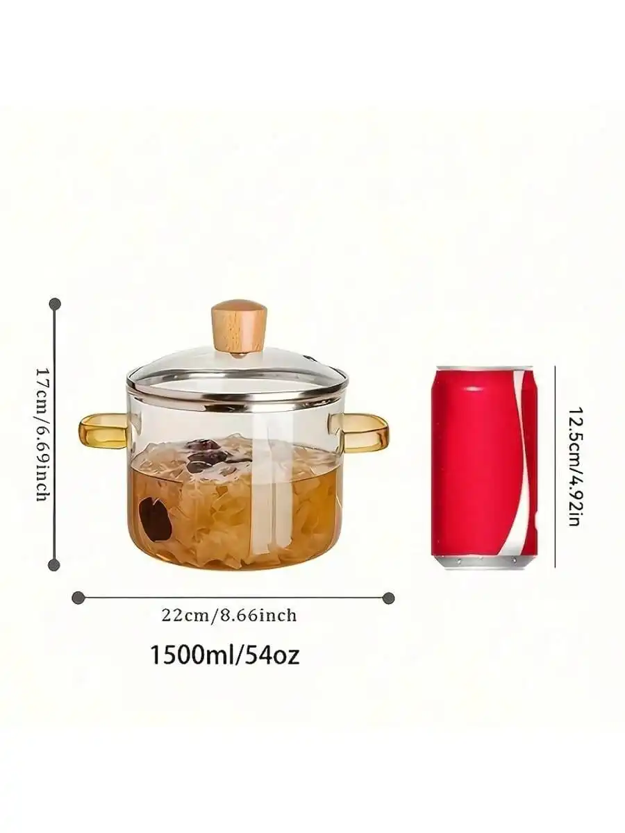 Clear Glass Saucepan With Lid For Cooking Instant Noodles, Soup Cooker 1.5L 50oz Pan For Small Stockpot On The Stove Top