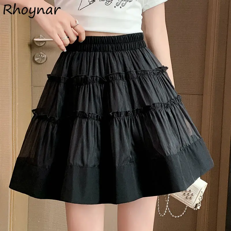 

Skirts Women Summer Sweet Gauze Design Patchwork Trendy High Waist Casual Tender Korean Style College Юбка Женская All-match Ins
