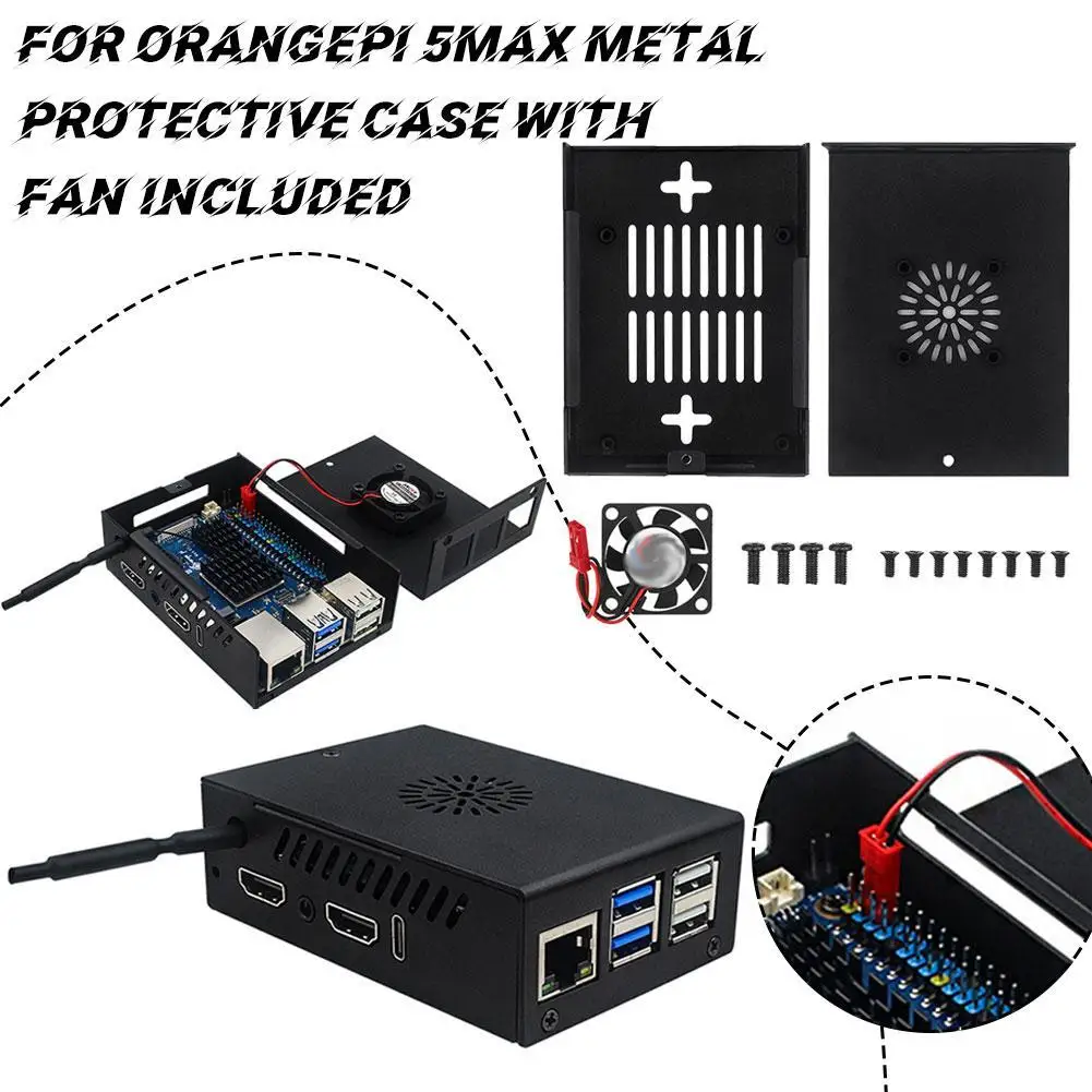 For Pi 5Max Case Set With Fan Active Cooling Metal Case Optional Antenna Aluminum Heat Sink Pi 5 Max Motherboard