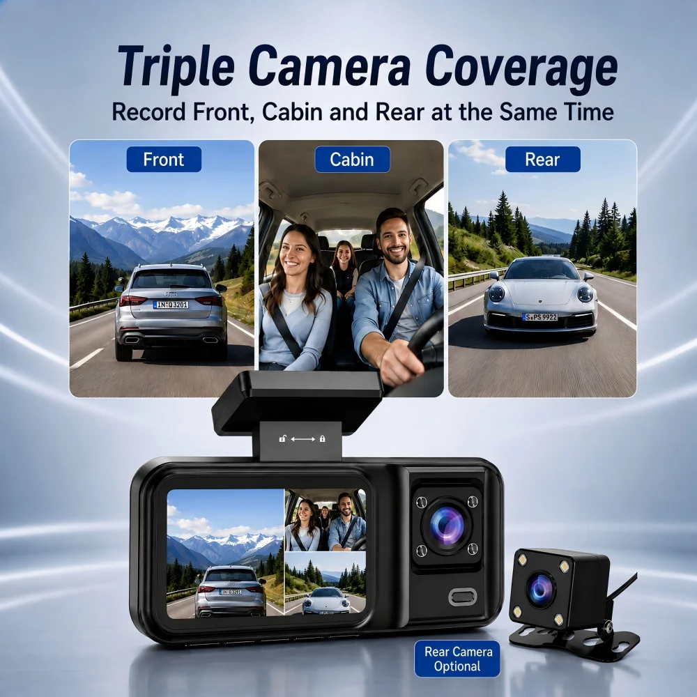3 Kanallı WiFi Araç Kamerası,  - Dash Cam 3 Channel 1080P incelemesi ve fiyatı
