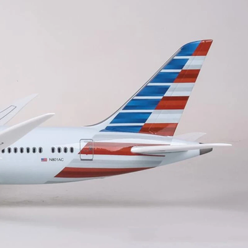 Avião escala 1:130 47cm 787 B787 Dreamliner Aeronave American Airlines Modelo W Avião de resina fundida com luz e roda