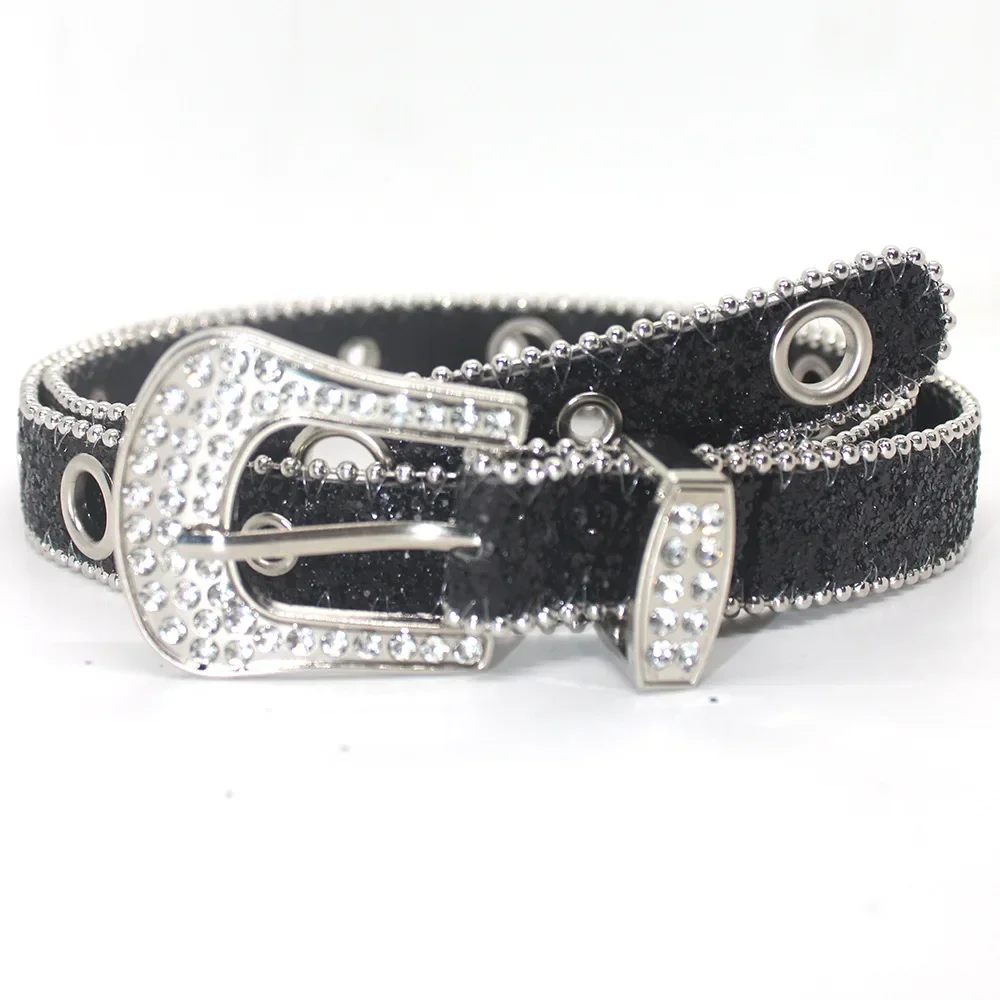 

Punk Rhinestone Belt Belt Brand 3.8cm Y2k Bling Sequin Designer Belts Pu Fashion Waistband