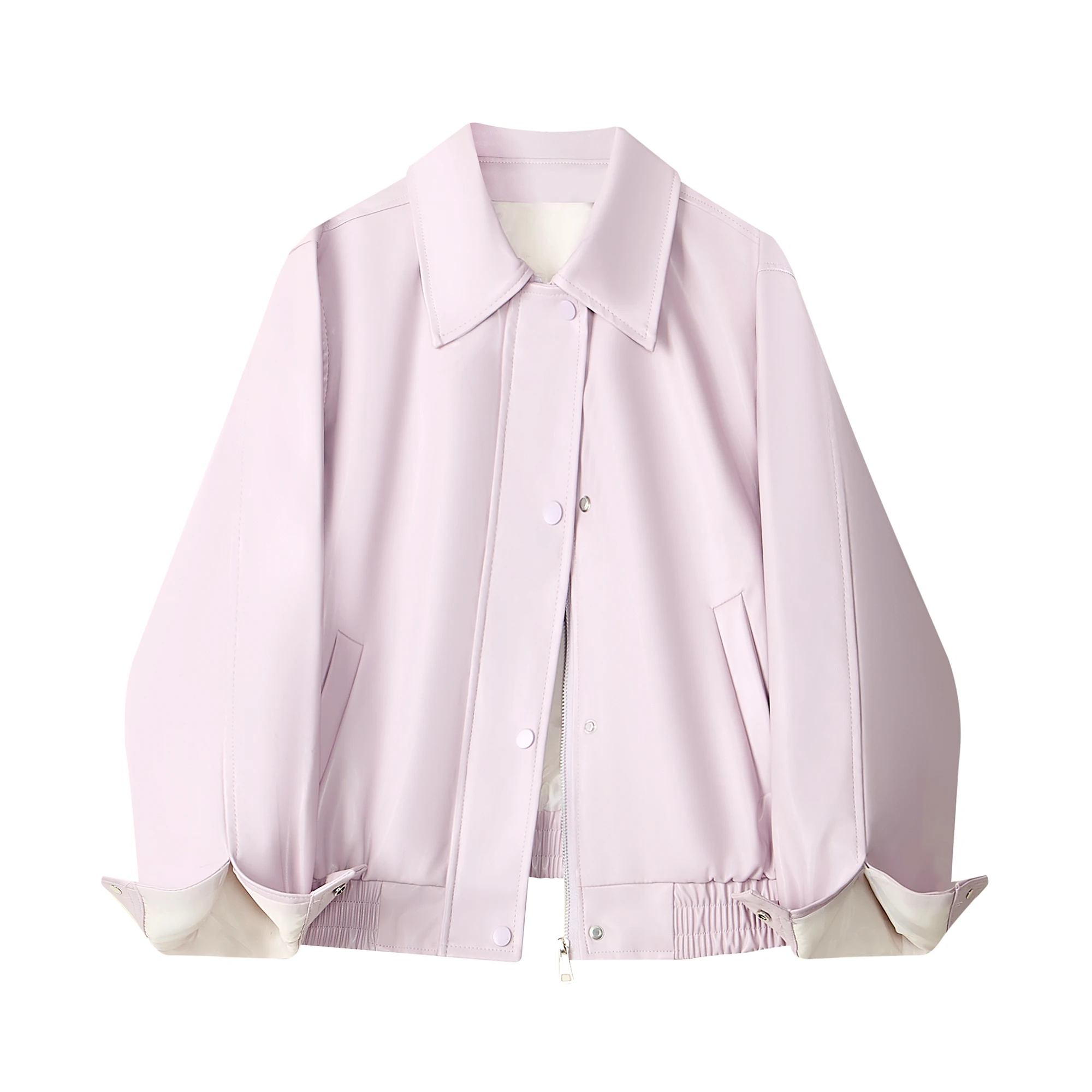 Jaet de motociclista de couro PU roxo feminino primavera outono solto sensação sofisticada super boa aparência beisebol Sle fechamento com zíper Lon...