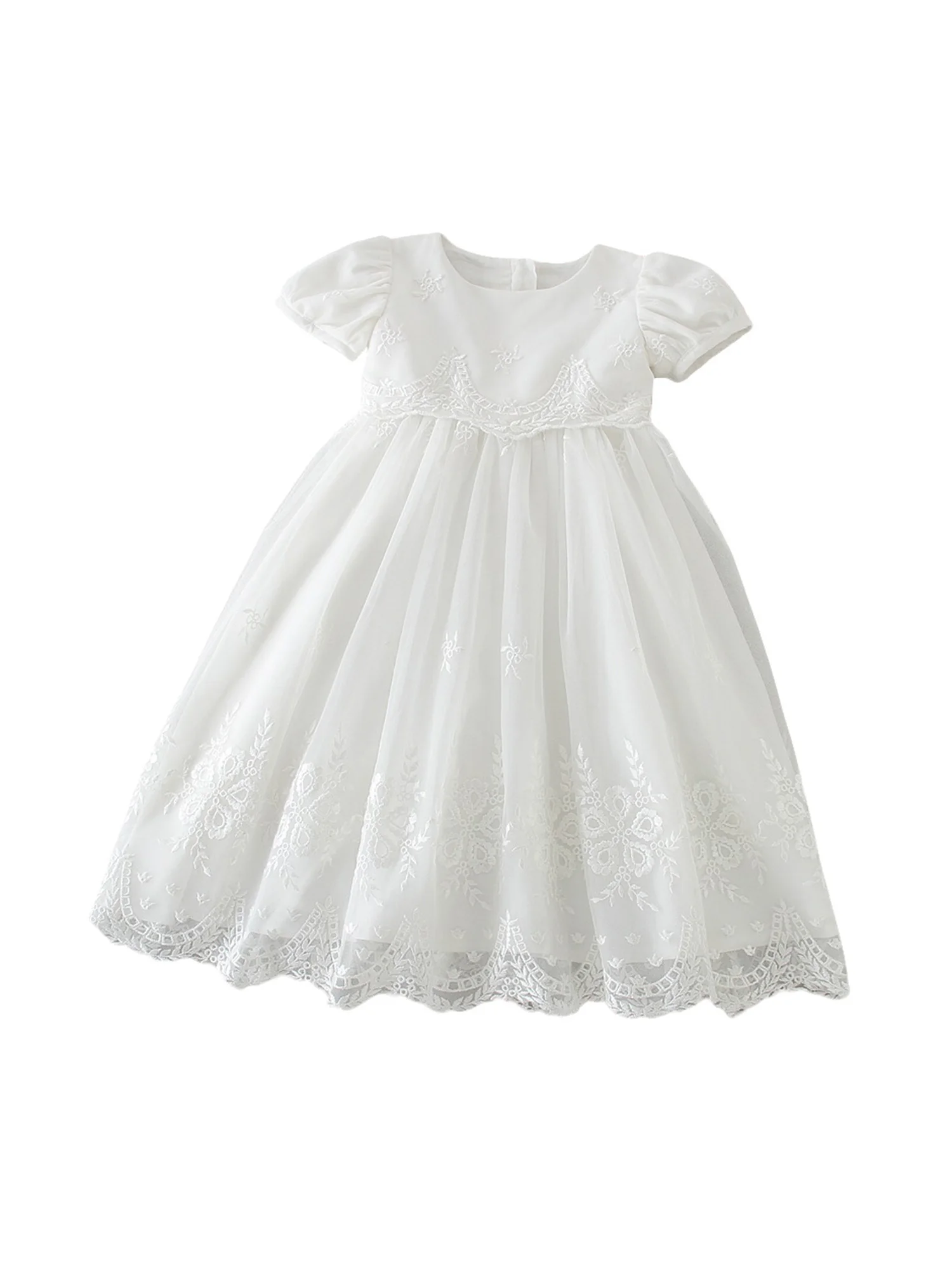 

Elegant Lace Christening Gown with Matching Bonnet Baby Girl Baptism Dress Outfit Set Floral Embroidered 2 Piece Clothing