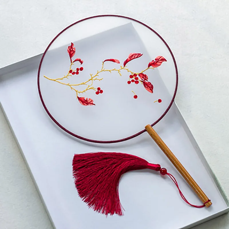 Traditional Chinese Circular Fan, Double-Sided Pattern, Hand Held, Han Ancient Dance, Cheongsam Embroidery, Round Fan