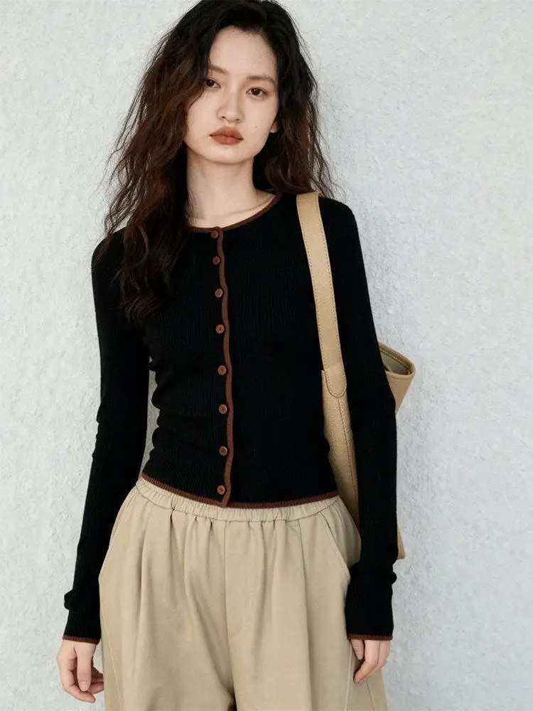 

Bla Contrast Color Sweater Cardigan Winter Design Cool Trendy Sister Inner Wear Maturi Small ence Not Colion Model...