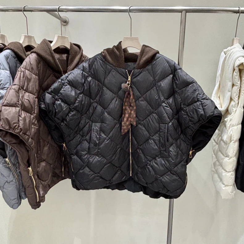 Schinteon Women's 90% White Duck Down Irregular Vest with Knitted Hood Sleeveless Jacket Fashionable Autumn Winter Cape 2026 New