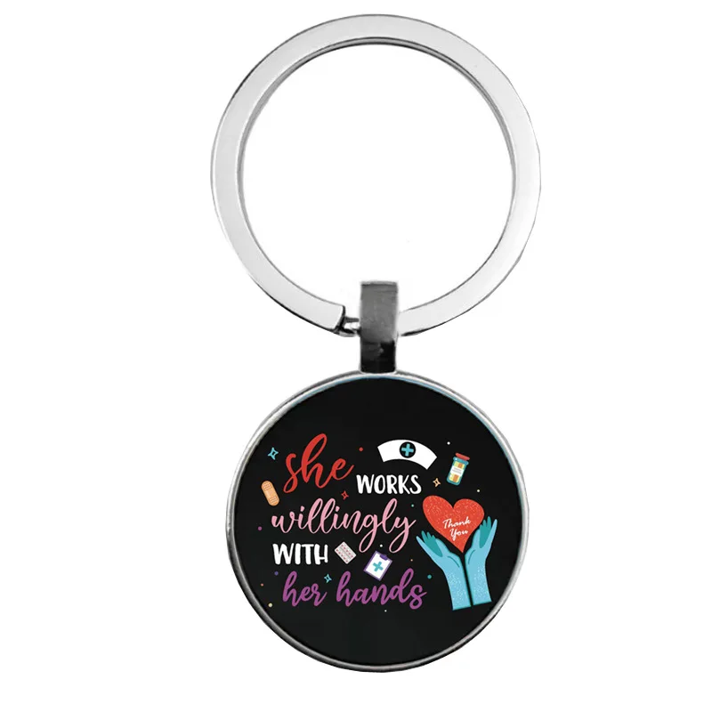 Popular Jewelry Dome Glass Alloy Keychain Nurse's Day New Keychain Creative Copy Fashion Gift