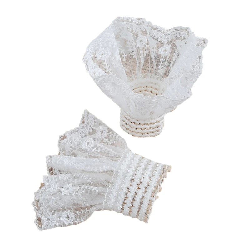 Detachable Sleeves Cuffs White Floral Women Lace Wedding Flounces Layer