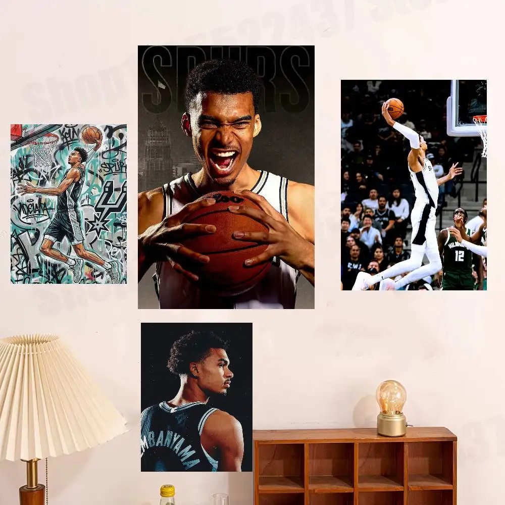 Basketball Star W-Wembanyama Vintage Retro Poster Sticker Classic Art Painting for Home Bedroom Cafe Office Wall Decor