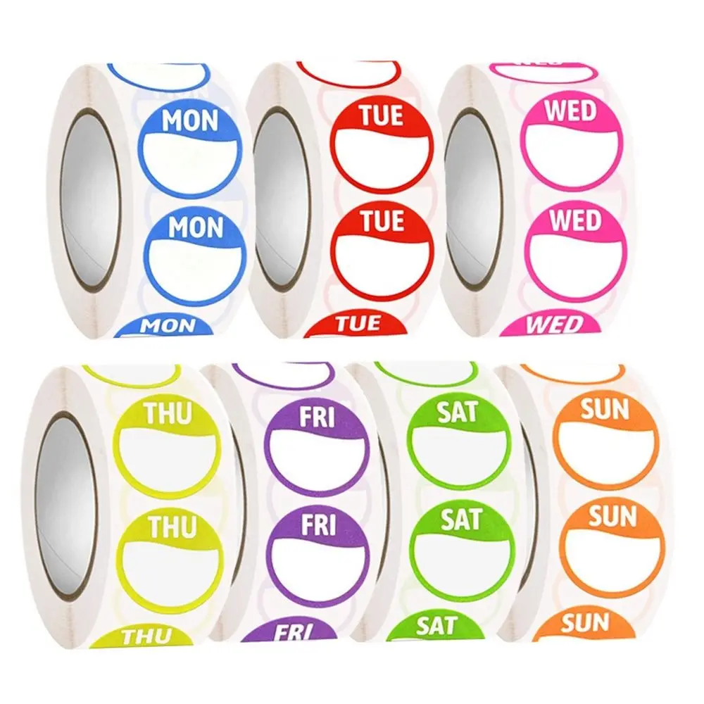 New Paper Week Stickers 500 Pcs Self-Adhesive Date Stickers Food Containers Round Food Packaging Dots Label Kitchen