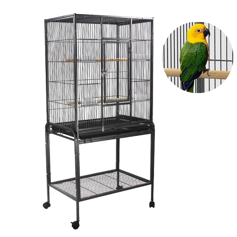 Wrought Iron Flight Bird Large Parakeet Parrot Cage Bird Cage Open play Rolling Stand Storage Shelf