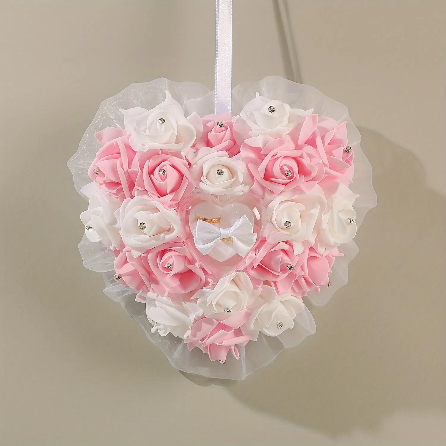 وسادة خاتم العروس المحمولة باليد على شكل قلب، وسادة خاتم اقتراح الحب الرومانسي وسادة خاتم الزواج