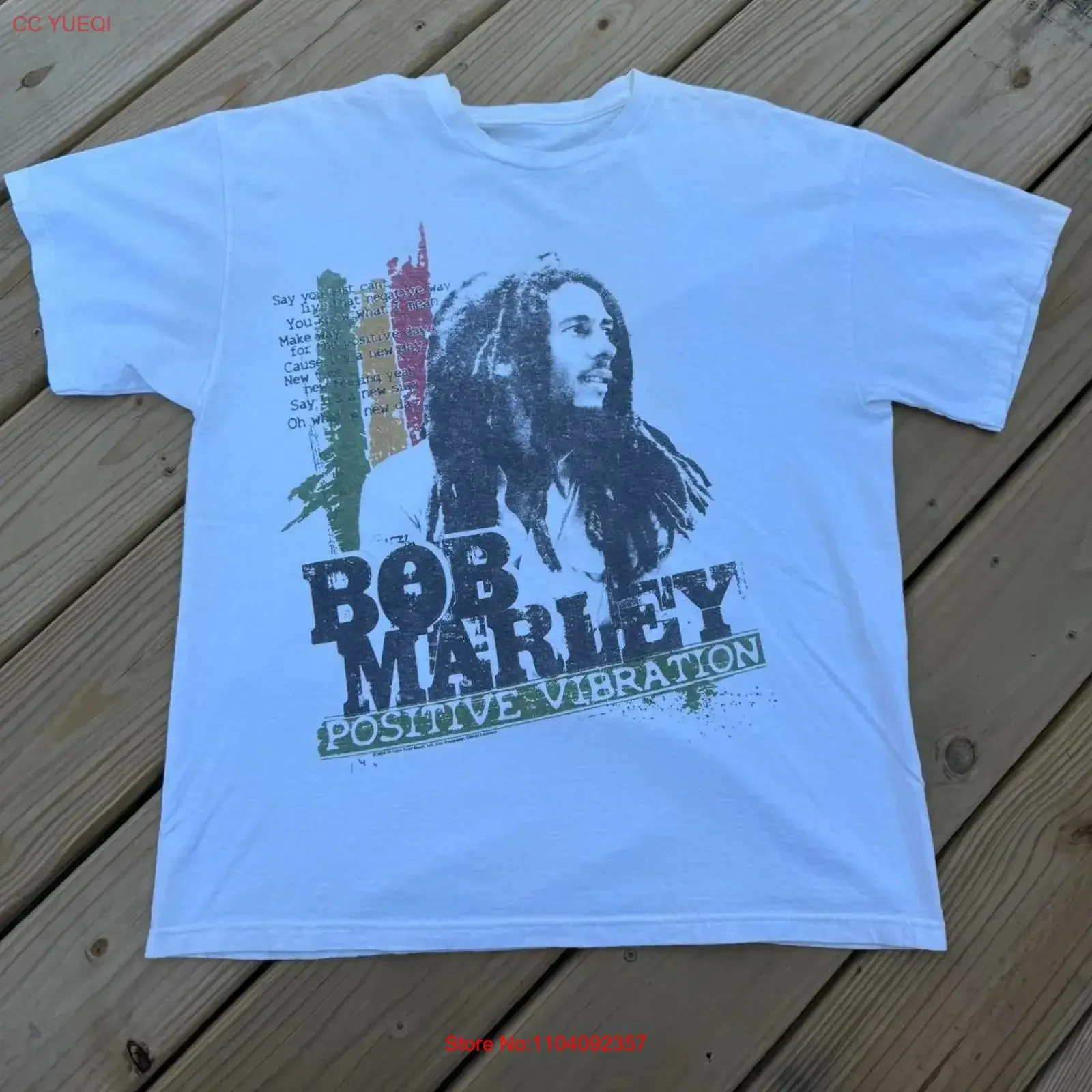 Vintage 2000s bob Marley Positive Vibration Rasta Reggae White Size large T Shirt vintage Washed Comfortable fashion Stretched