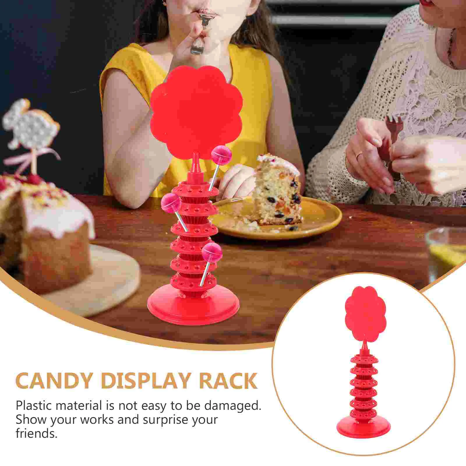 Lollipop Decoration Rack Candy Display Stand Shelf Household Cupcake Holder with Lid Red Marshmallow