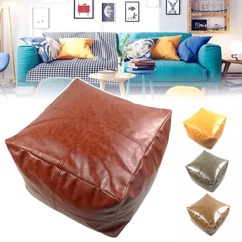 

Nordic Style Cowhide Leather Cushion Moroccan PU Leather Pouf Living Room Balcony Decor Futon Unstuffed Ottoman Sofa Tatami