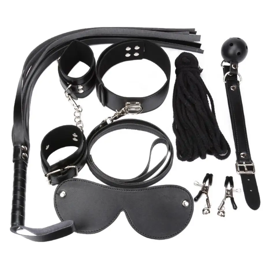 7pcs/set SM Bondage Restraint G Spot Vibrators Adult Game Props Women Sex Toy Noylon Handcuffs Clit Stimulator Adult S3130