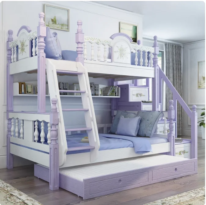 America Style Girls Bedroom Set Kids Furniture Children Furniture Sets Princess Modern Luxury Purple Beds Baby Kid Bunk Bed