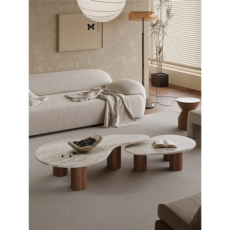 

Wabi, natural, travertine, coffee table, designer, creative, special-shaped, marble, small apartment