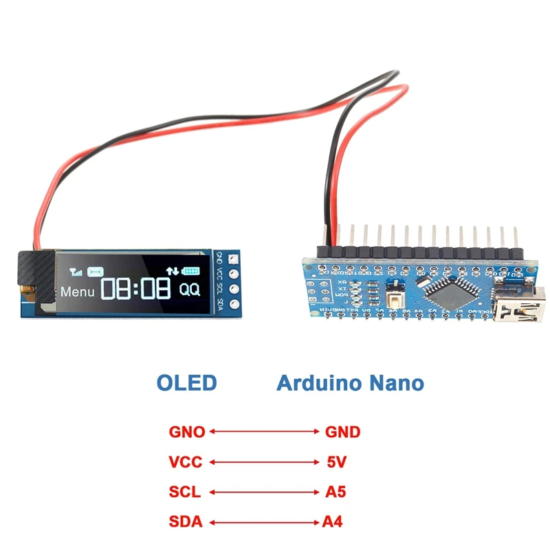 Módulo de exibição OLED, driver de tela, 0,91 Polegada, I2C, 3.3V-5V, 5 pcs