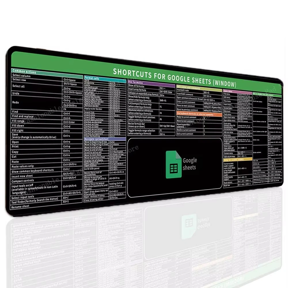For Google Sheets Windows Office Shortcut Keys Large Non-Slip Mouse Pad Desk Mat Cheat Sheet Mousepad Office Users Software