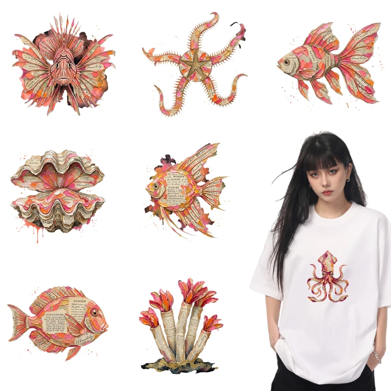 2PCS Mechanical Sea Creatures Pattern iron on patches DTF Patches for clothes Iron-on transfers for clothing heat transfer