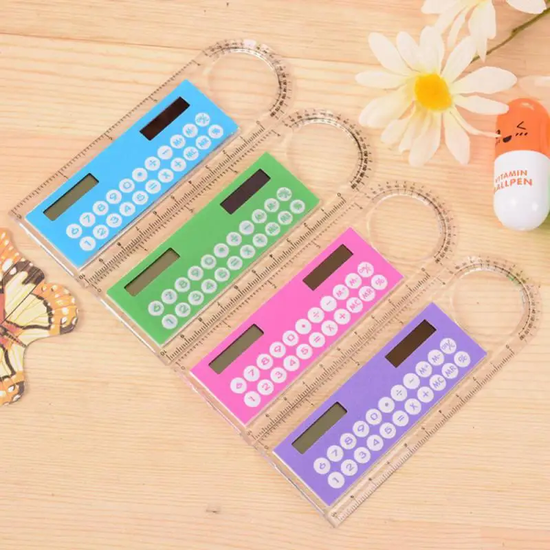 Ruler Calculator with Magnifier Transparent Pocket Mini Calculator Stationery Math Toys Pocket School Electronics Calculator