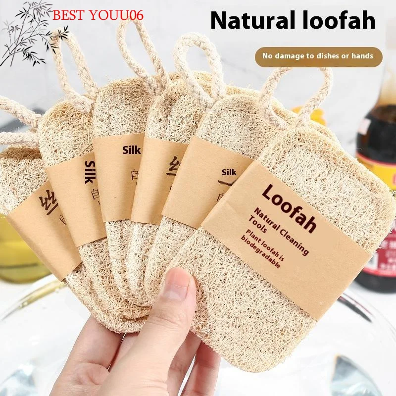 (YOUU06)6pc Natural Luffa Dish Towel Washing Cloth Sponge Loofah Scrub Pad Dish Pot Oil Stain Removing Scrubber Clean Brush