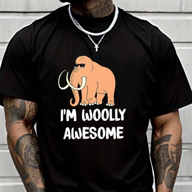 

Футболка с креативным принтом I'm Mammoth Awesome, летняя повседневная футболка с короткими рукавами, уличная одежда для мужчин и женщин, свободная футболка