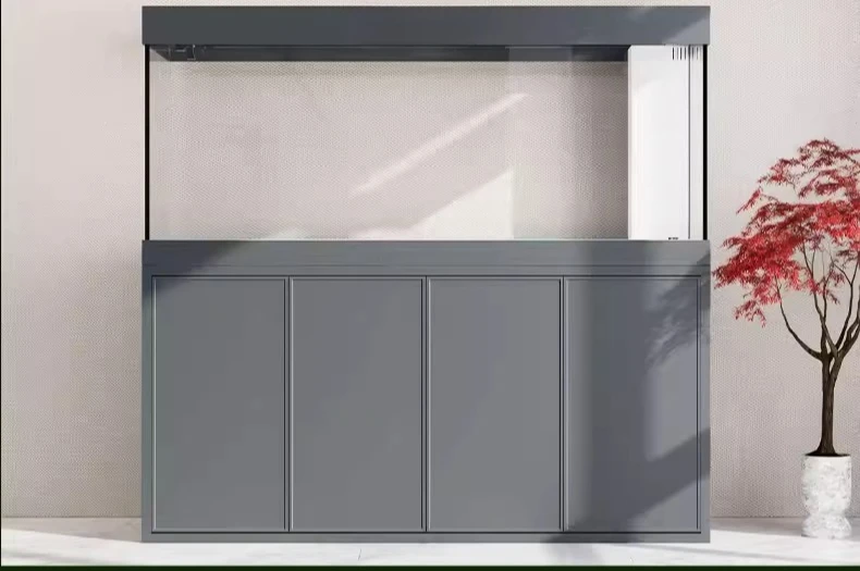 

Bottom filter fish tank living room large floor tank solid wood with bottom cabinet