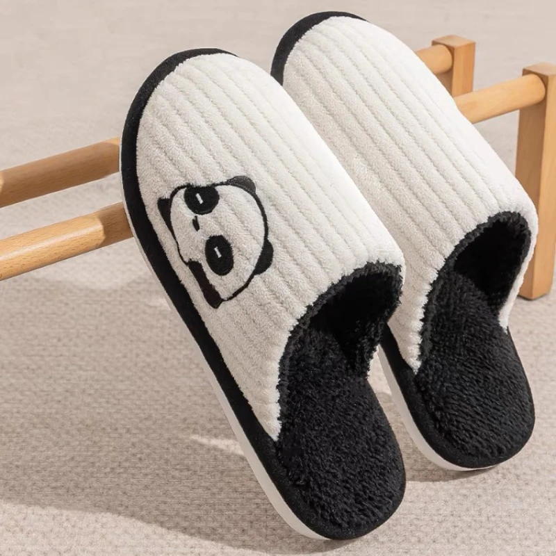 Winter Indoor Panda Slippers Women Flat Furry Home Cartoon Women Cotton Shoes Female Cute Animal Warm Non-slip Shoes Slides