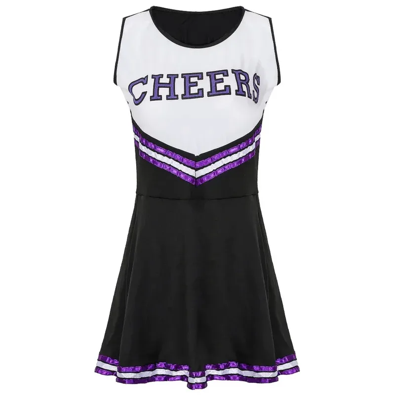 

CyCostume pom-pom girl dance costume for women, sleeveless, V-neck, printed letters, crop top with pleated skirt