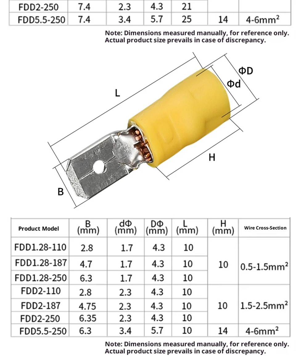Flachstecker-Crimpklemmen 2,8 4,8 6,3 mm Isolierte Stecker und Buchsen für Kabelverbindungen FDD/MDD/FDFD für Schnellverbindungskabel – Detail 8