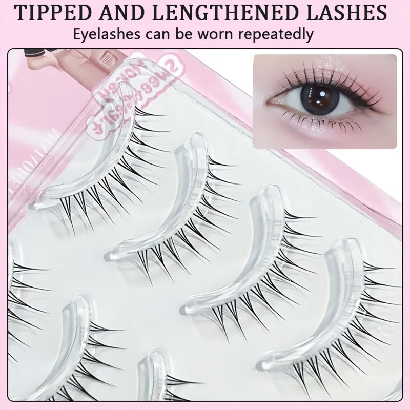 Mixiaohe Korean Girl Group Eyelashes Clear Band C Curl Lightweight Natural 5 Pairs with Tweezers Beginner Friendly