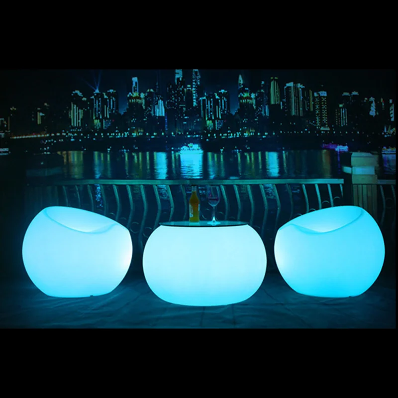 

LED Glowing Bar Furniture Set, Creative Cocktail Round Table, KTV Multicolor Bar Stool, Light-Up Lounge Event Table and Chair