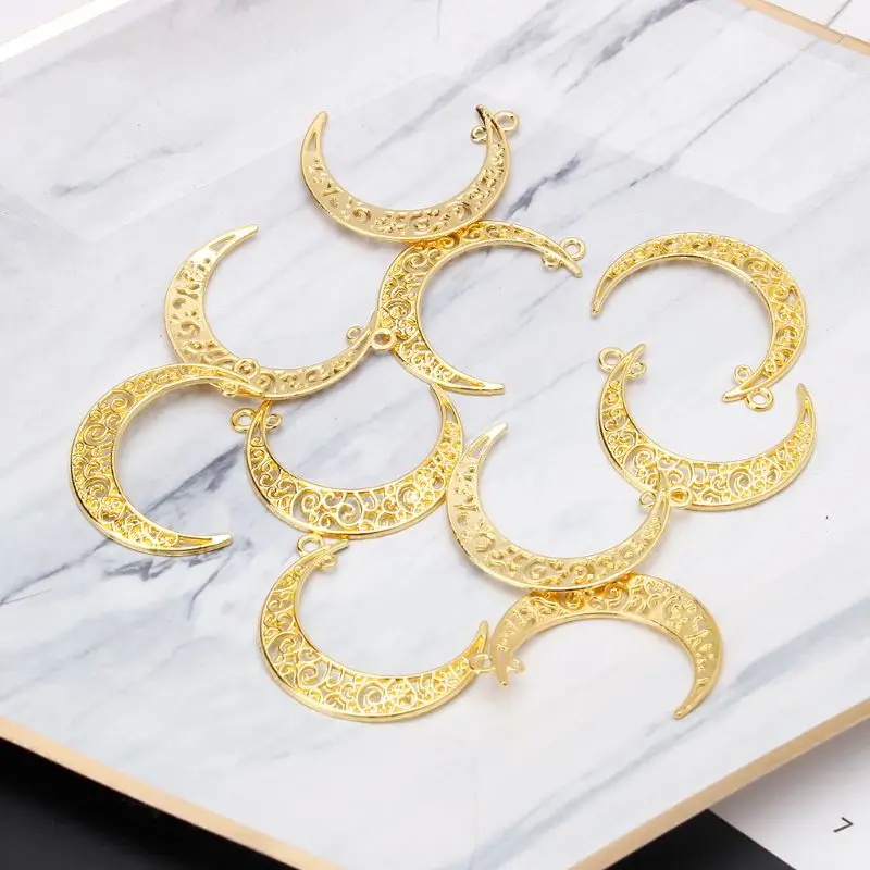 10 Pieces Alloy Hollow Moon Shape Charms Pendants Lunar Crescent Symbol Filigree Pendants for Making Bracelet & Necklace