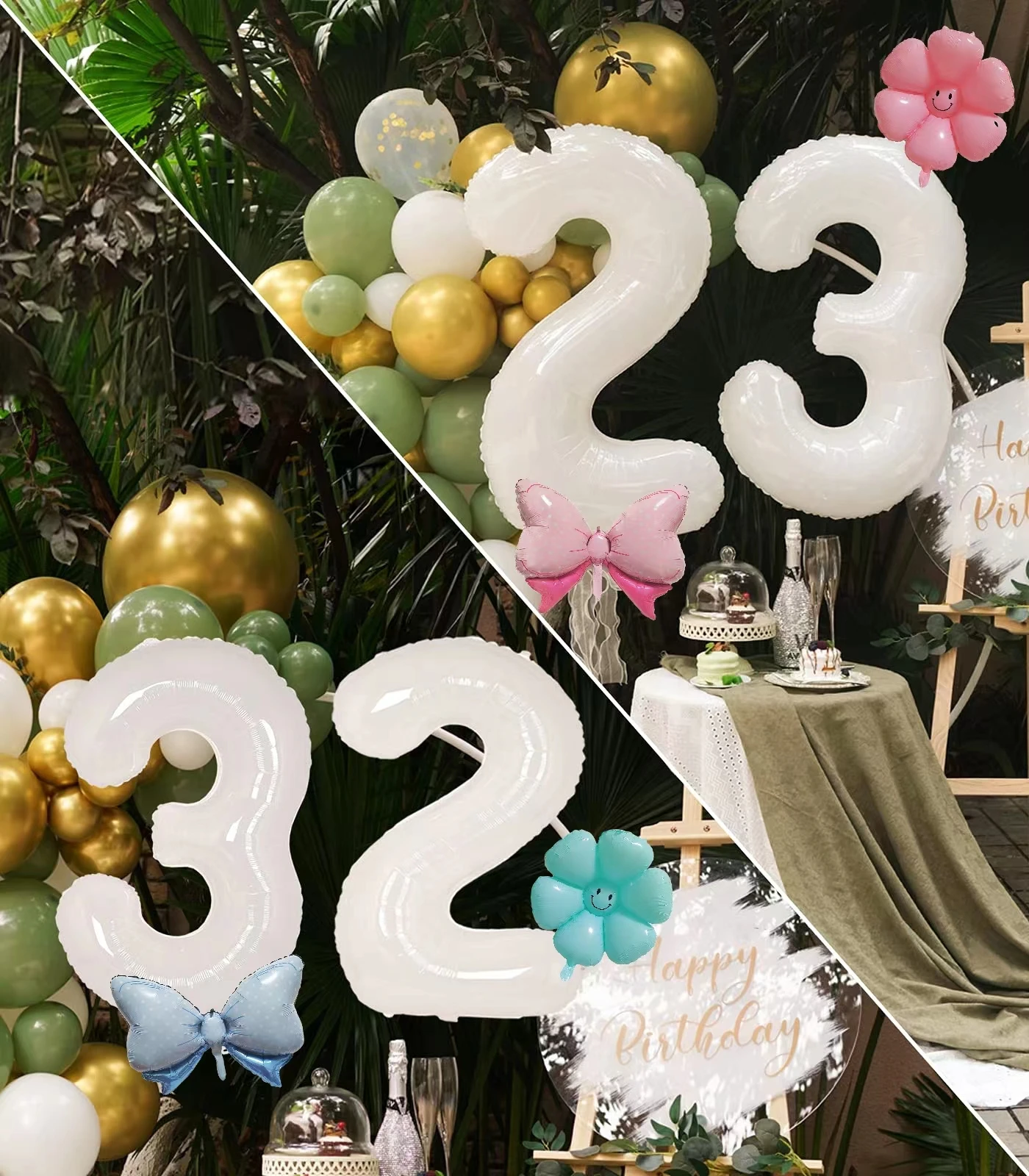 2 Pcs 32 Inch White Pink Number Bow Panda Spaceman Daisy Fish Foil Balloon Set for Boys Girls Birthday Wedding Shower Decoration view 6