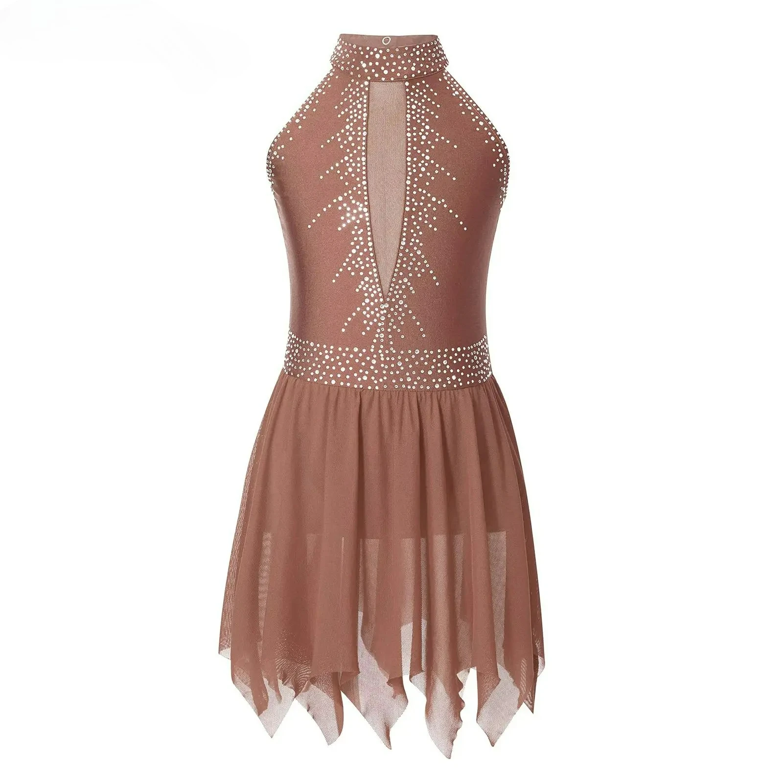 Leotardo de gimnasia rítmica para niñas, vestido de baile de bailarina sin mangas, Jersey de Ballet con diamantes de imitación, disfraz de actuación de patinaje