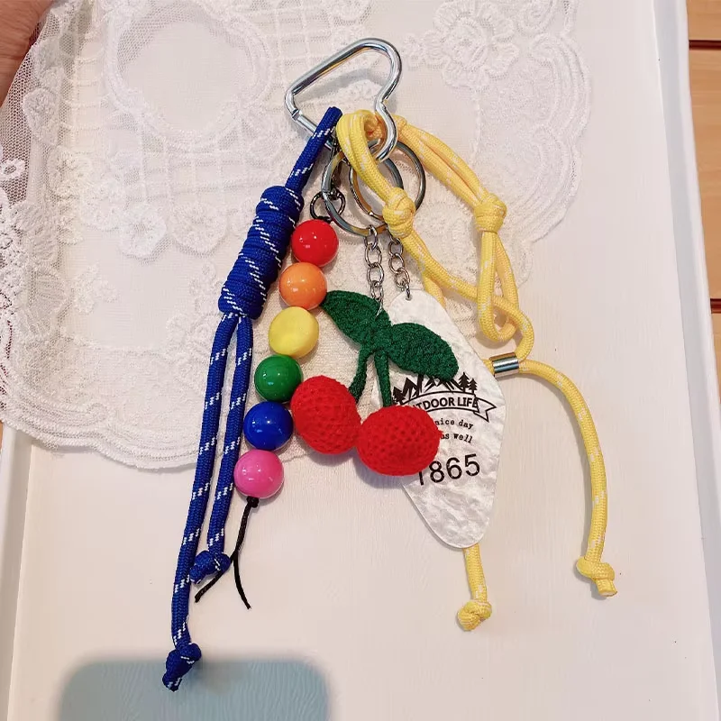Braided Rope Bag Pendant Keychain Knitting Pendant Ruth's Same Style Cherry Pendant Suitable for Phone Bag Accessories