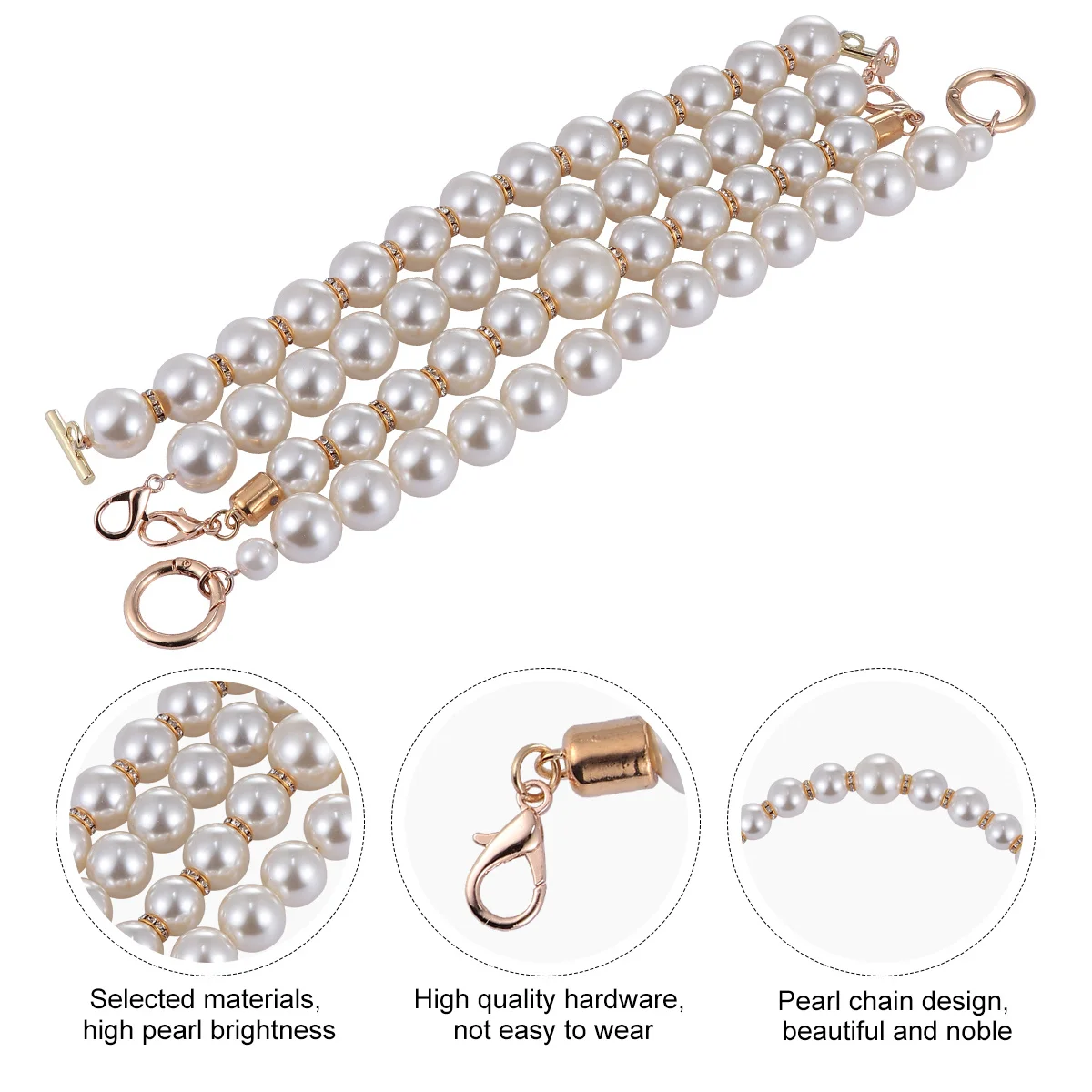 Cadena de bolso de perlas, cadena de Metal de moda duradera y ligera para bolso, accesorio para bolso de hombro, suministro artesanal hecho a mano, 4 Uds.