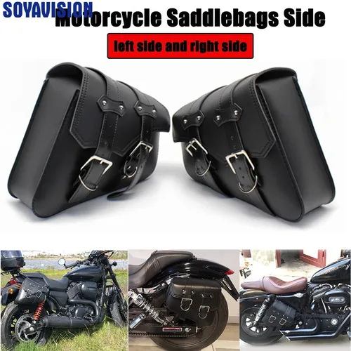 Bolsas de sillín lateral para motocicleta, bolsa de herramientas con brazo oscilante de cuero PU para Sportster XL883 1200 Honda Suzuki, alforjas de almacenamiento universales