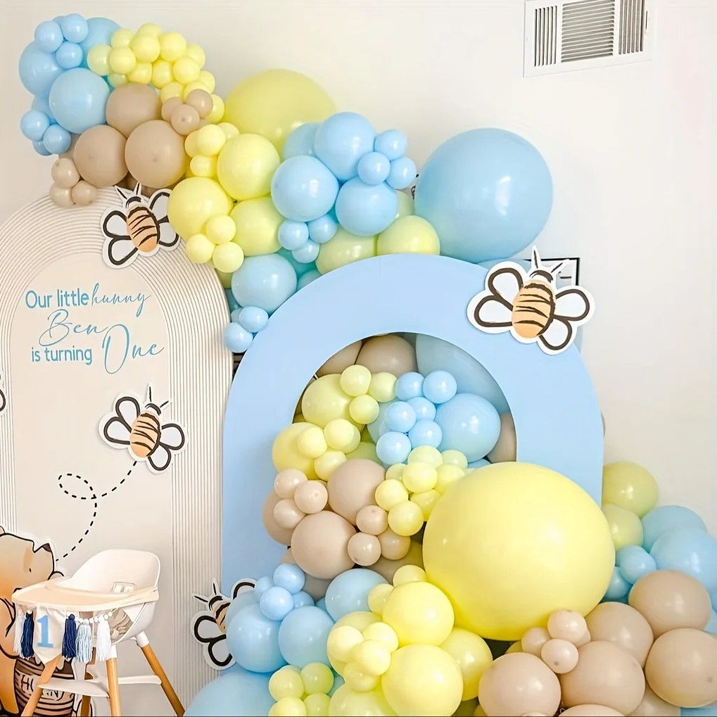 182pcs Macaron Balloons Garland Arch Kit Pastel Blue Yellow Retro sand white Balloon for Birthday Party Decorations Baby Shower