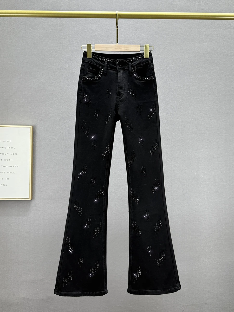 

Женские джинсы с высокой талией, расклешенные, новые, весенние, эластичные, облегающие, длинные, из хлопкового стрейч-денима, брюки-клеш, джинсы-клеш