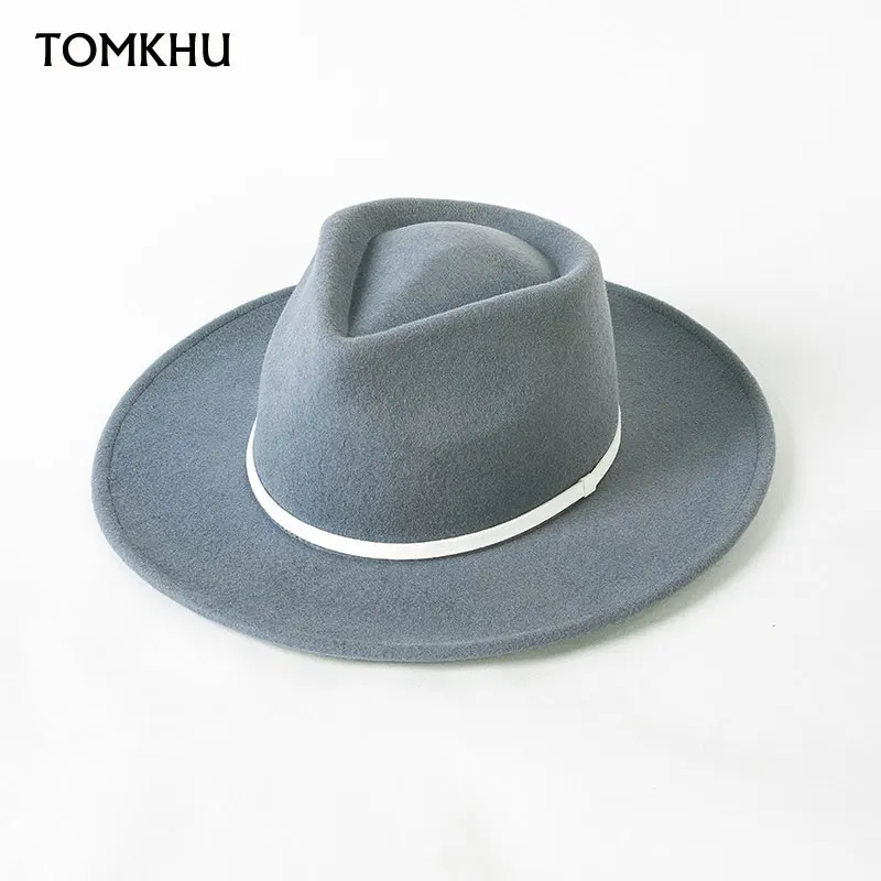 New Autumn Winter Fashion Luxury Panama Wool Hats For Men Women Casual Fedora CapsWide Brim Lace Warm Top Hats Punk Hat