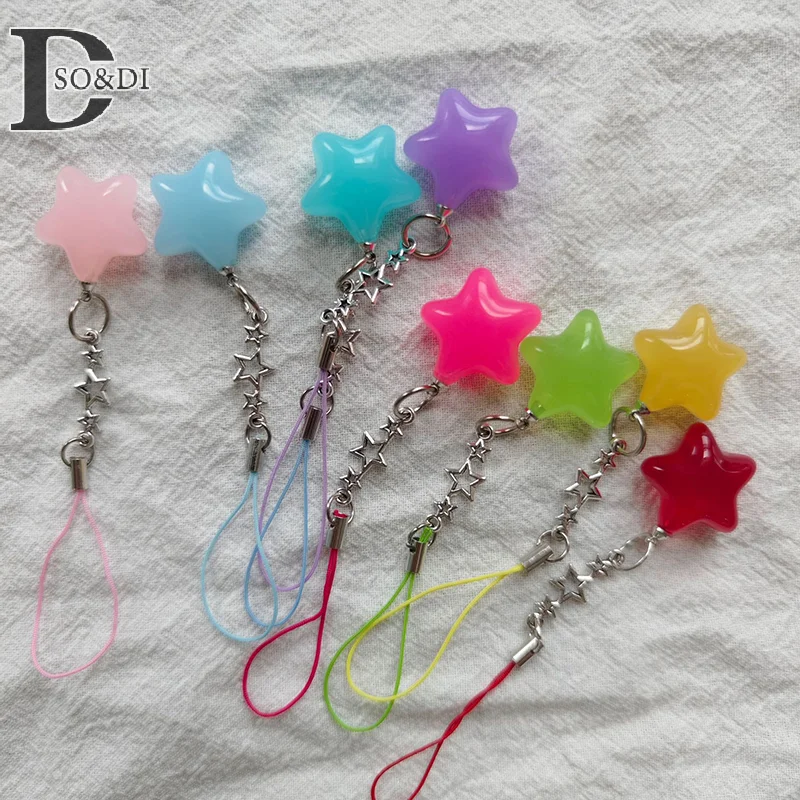 Five-Pointed Star Phone Chain Beads Tassel Pentagram Car Keyring Y2K Colorful Pendant Earring Necklace Material