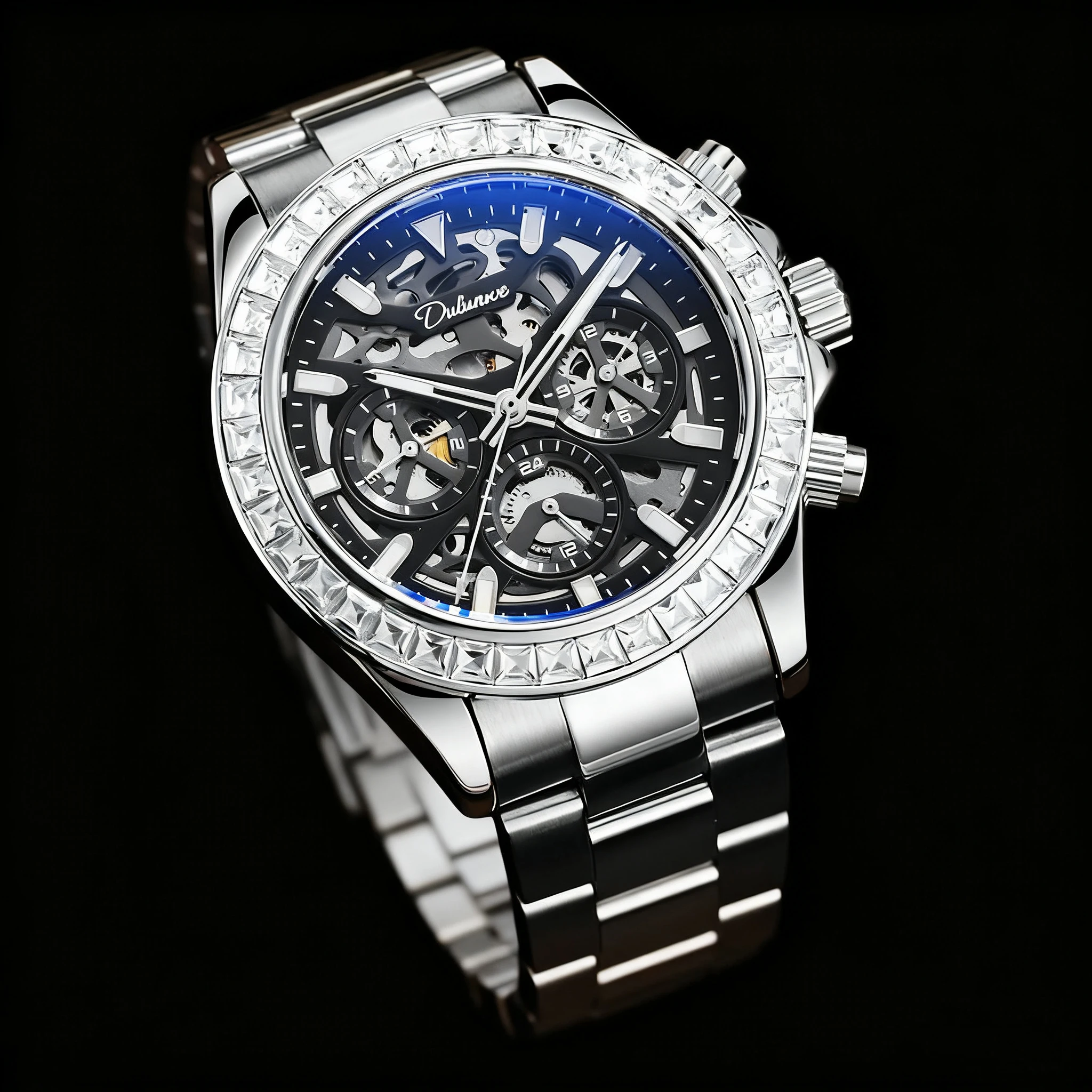 

Автоматические часы из нержавеющей стали с бриллиантовым безелем, модные многофункциональные водонепроницаемые светящиеся механические часы для мужчин