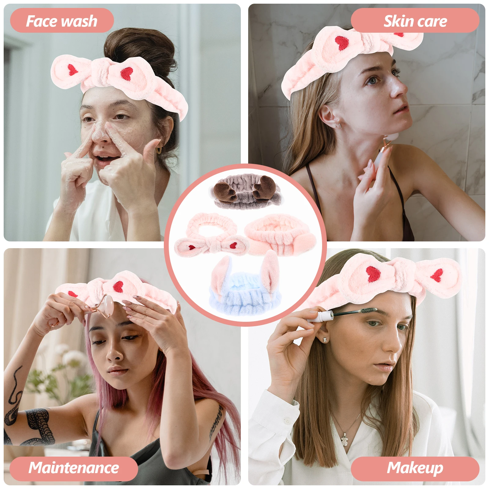 

4 Pcs Hair Band Headband Washing Face Makeup Shower Skincare Ears Cloth Women Adjustable Stretchy Fits Most People Soft