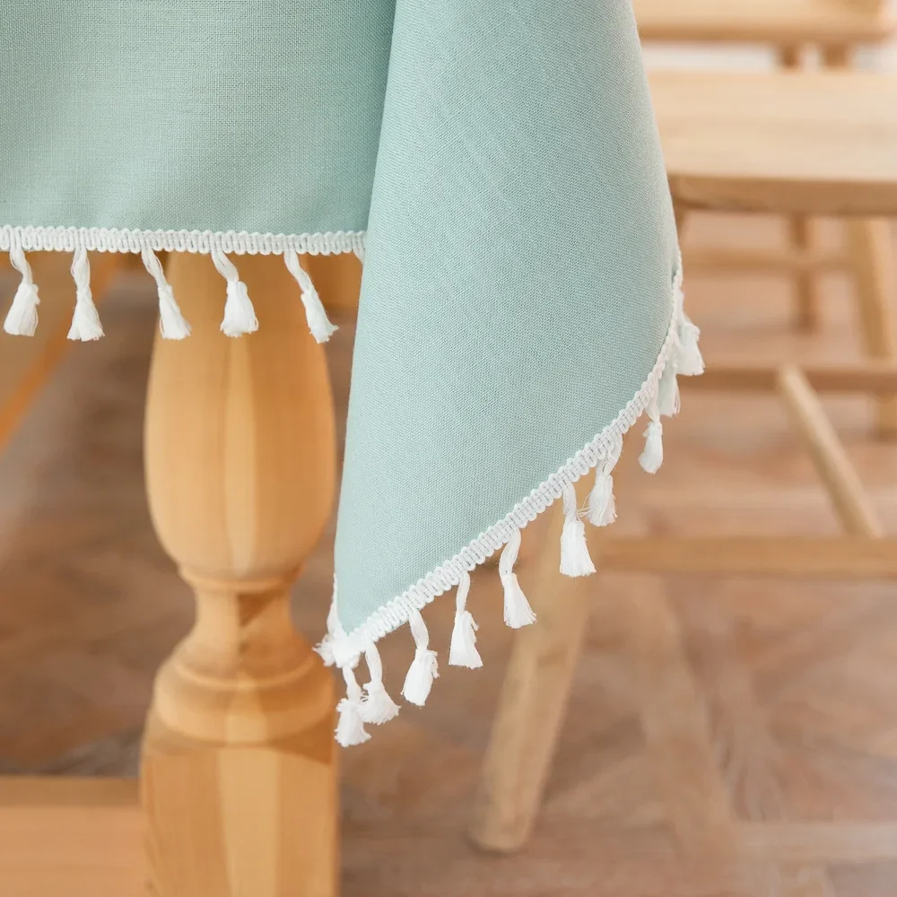 

Cotton Linen Pastoral Solid Color with Tassel Rectangular Table Cloth Kitchen Table Map Towel Tablecloth Christmas Decoration