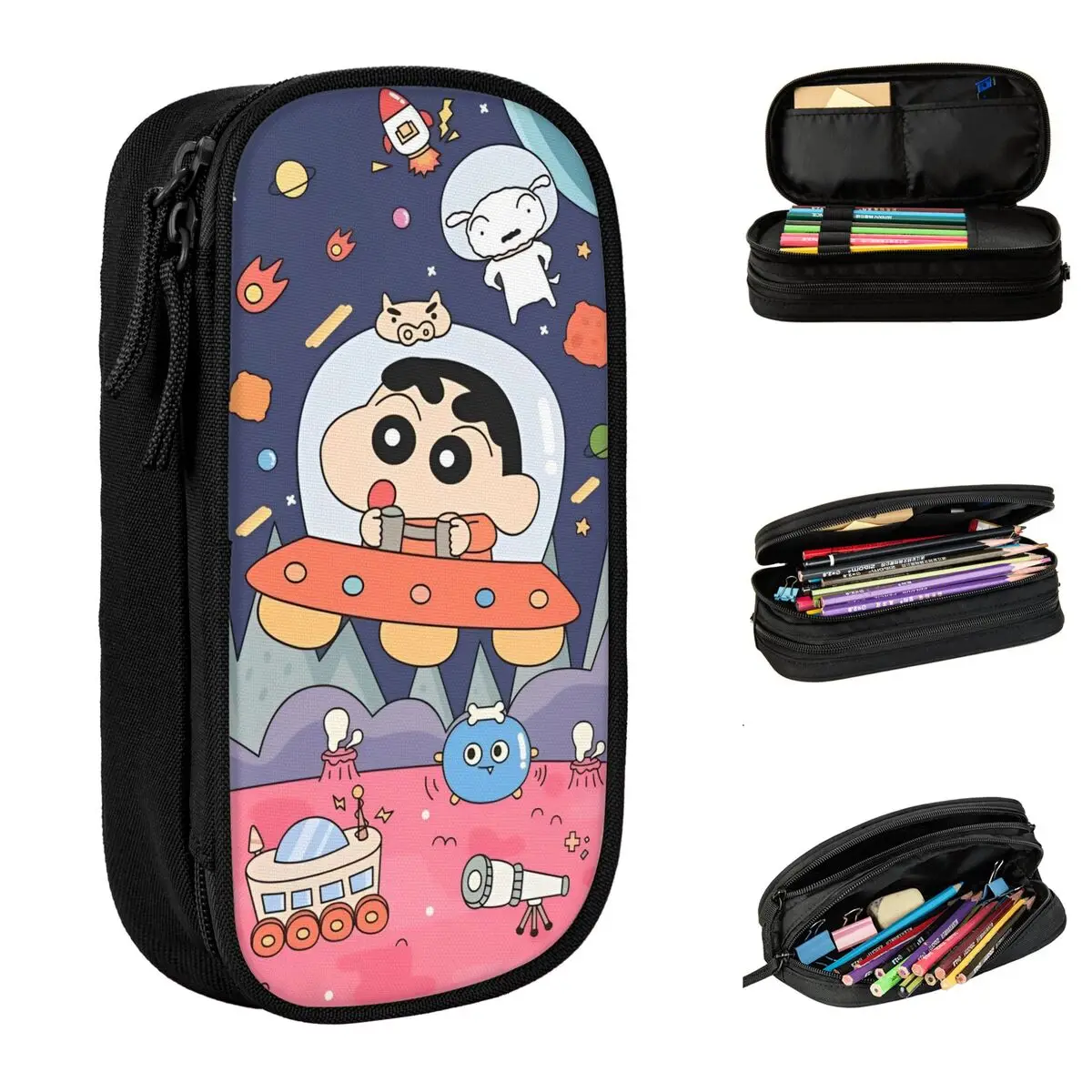 Crayon Shin-chan Astronaut Space Pencil Cases Japanese Anime Pen Bags Student Large Storage Students School Gifts Pencilcases