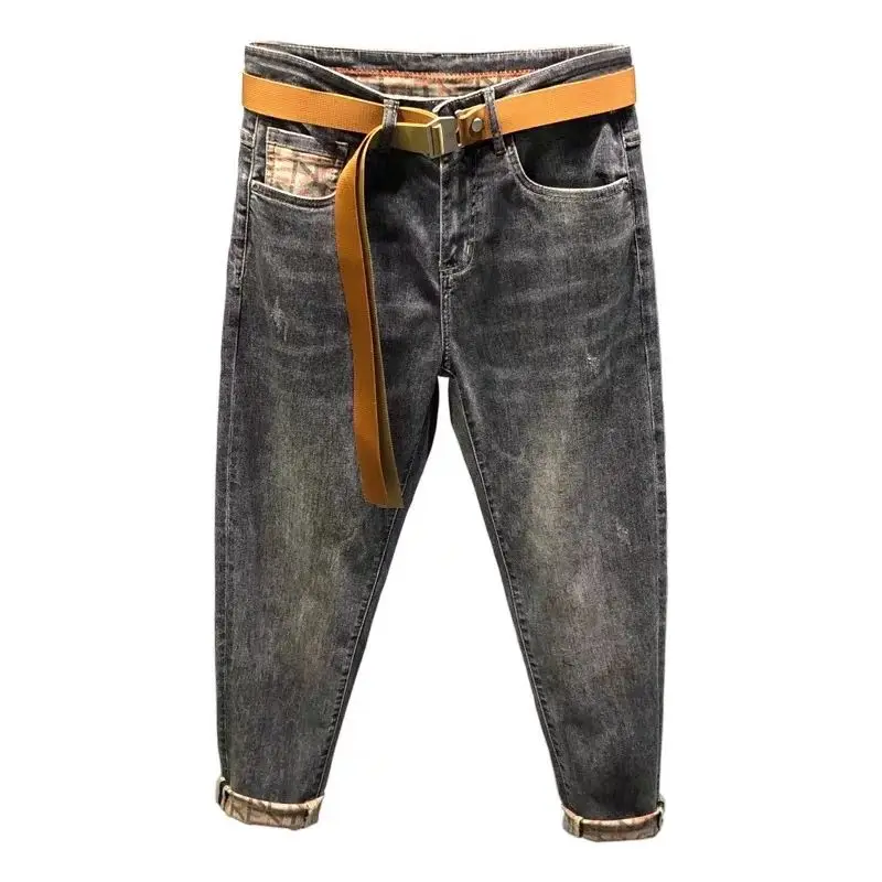 

Trendy Brand Jeans New Slim-fitting Small Feet 2026 High-end Pants Elastic Korean Trend Cargo Clothing Streetwear Jeans for Men